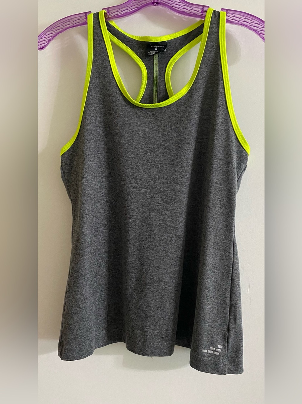 bcg Gray Racerback Tank with Neon Yellow Trim